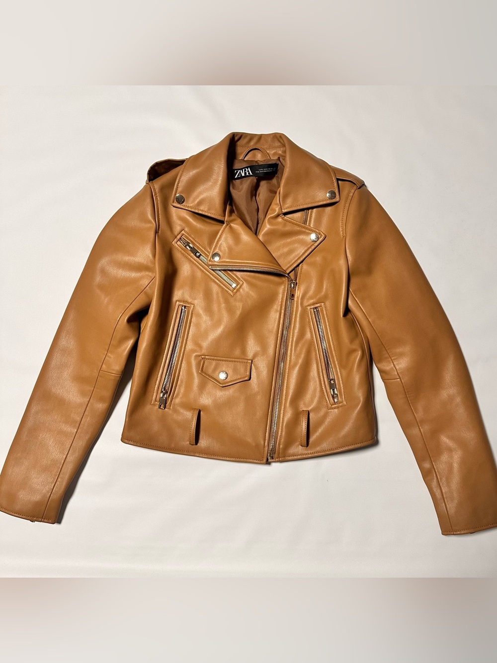 Zara Camel Faux Leather Biker Jacket